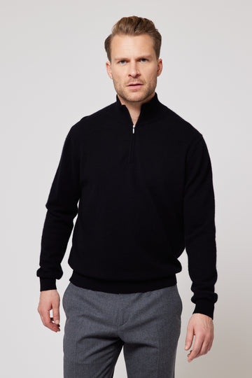 Cashmere Half Zip Jumper - Black