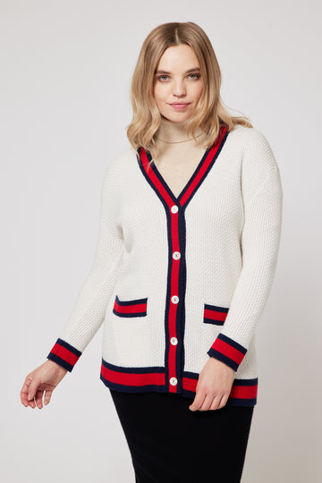 Cashmere Cardigan - White & Red