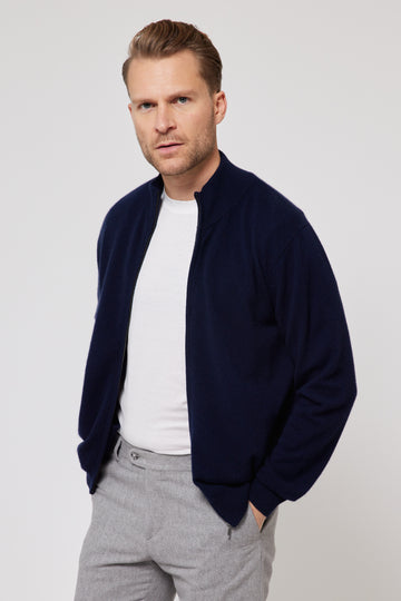 Cashmere Full Zip Sweater - Navy