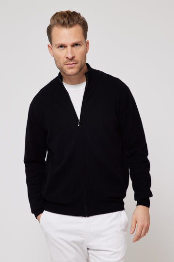 Cashmere Full Zip Sweater - Black
