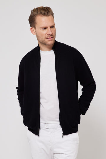 Cashmere Full Zip Sweater - Black