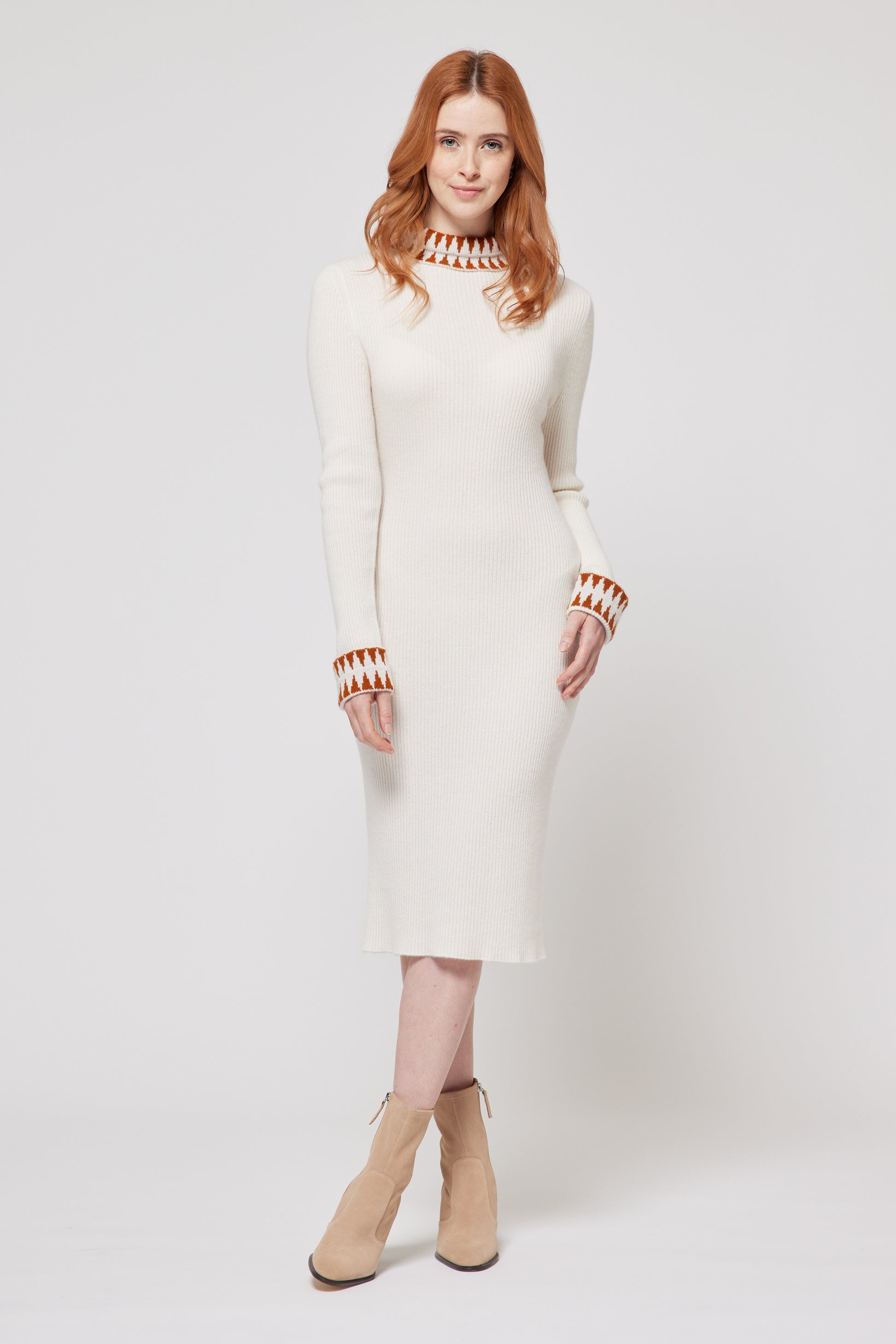 Cashmere Long Sleeve Dress - White Cashmere Long Sleeve Dress - White