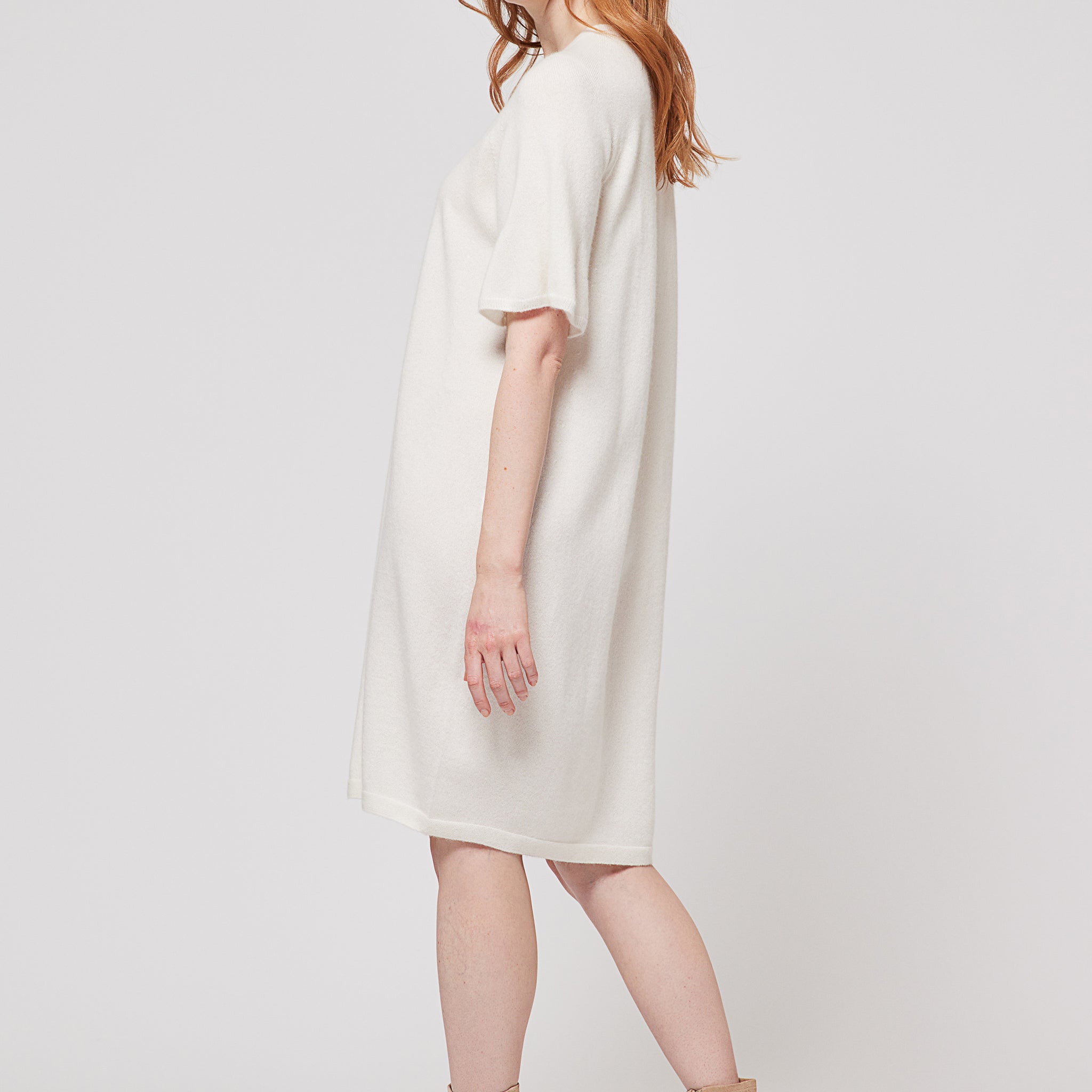 Bogd Cashmere Short Sleeved Dress - White