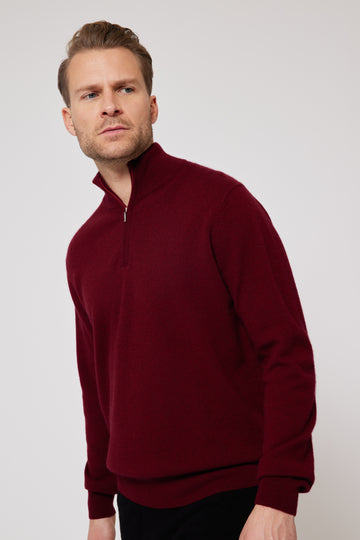 Cashmere Half Zip Jumper - Burgundy