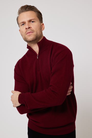 Cashmere Half Zip Jumper - Burgundy