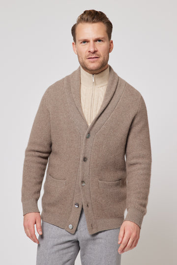 Cashmere Shawl Cardigan - Camel