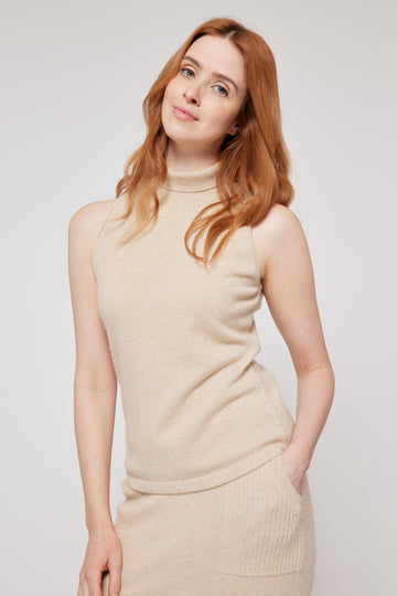 Cashmere Short Sleeve Roll Neck - Cream