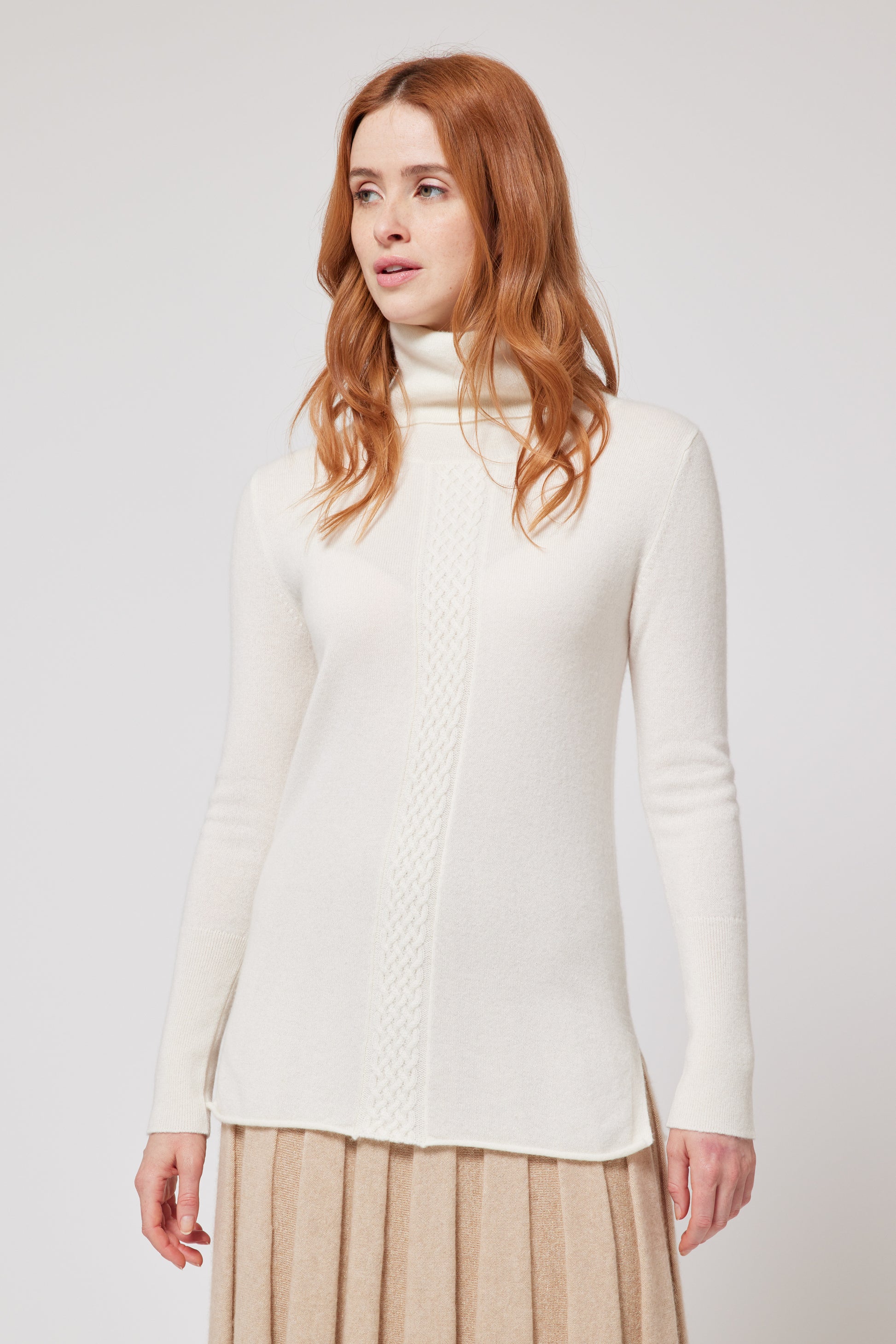 BOGD Cashmere Cable Knit Detail Roll Neck Jumper White
