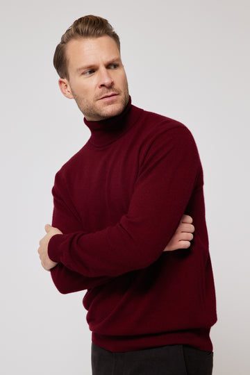 Cashmere Roll Neck Jumper - Burgundy