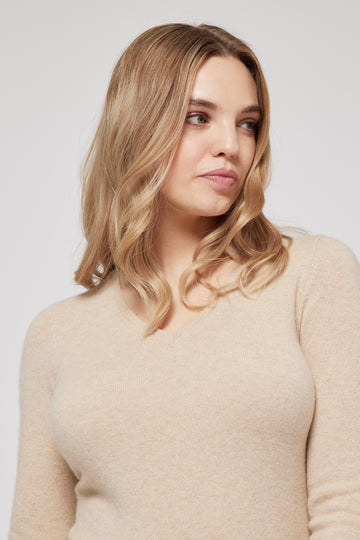 Cashmere V-Neck Jumper - Cream