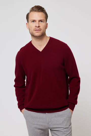 Cashmere V-Neck Jumper - Burgundy