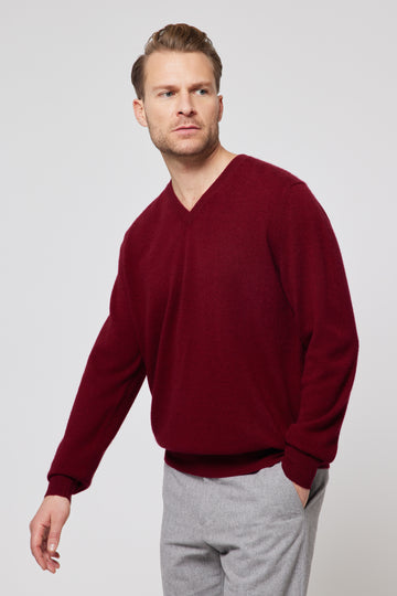 Cashmere V-Neck Jumper - Burgundy