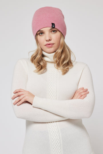 Cashmere Reversible Beanie - Pink & Turquoise