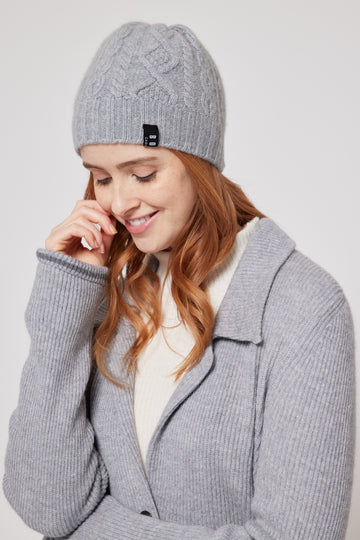 Cashmere Cable Knit Beanie - Grey