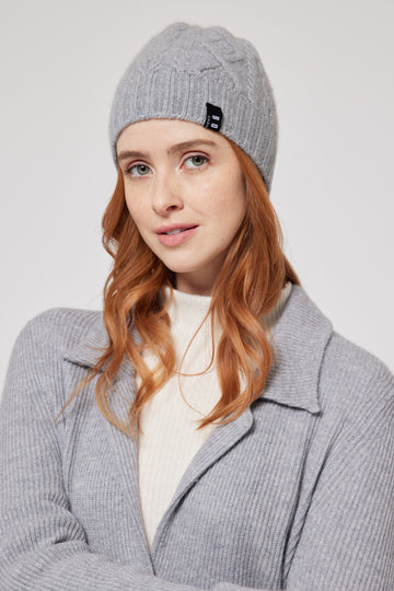 Cashmere Cable Knit Beanie - Grey