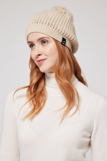 Cashmere Pom-Pom Beanie - Cream