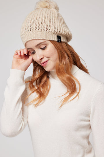 Cashmere Pom-Pom Beanie - Cream