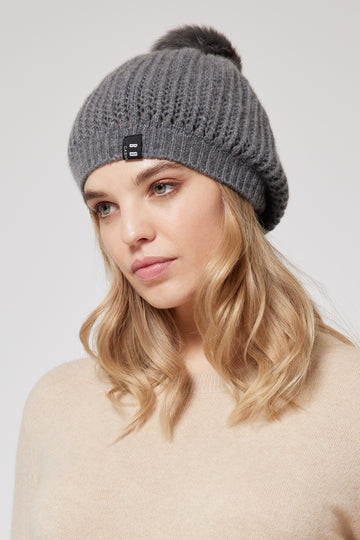 Cashmere Pom-Pom Beanie - Grey