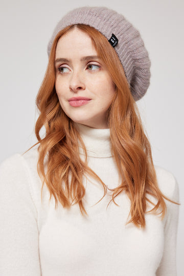 Cashmere Ribbed Beret - Taupe