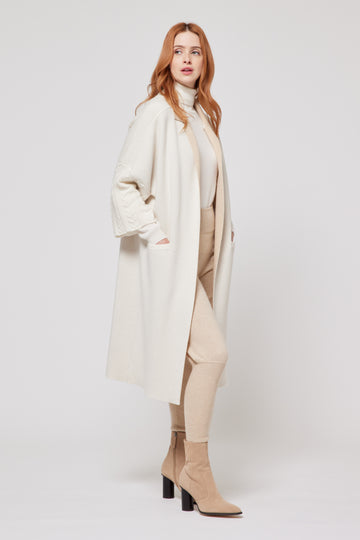 Cashmere Cable Knit Coat - White