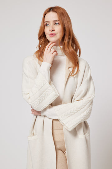 Cashmere Cable Knit Coat - White