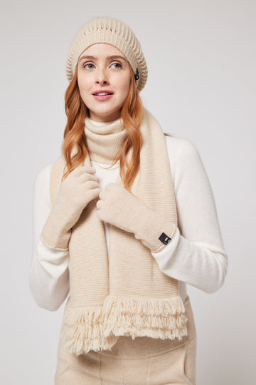 Cashmere Fine Knit Gloves - Cream