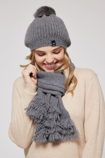 Cashmere Fringed Scarf - Grey