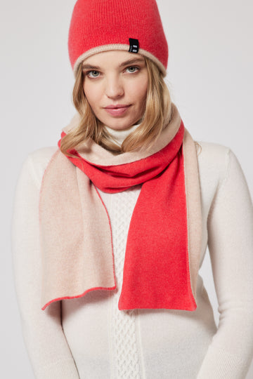 Cashmere Contrast Scarf - Red & Cream