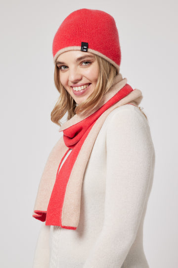 Cashmere Contrast Scarf - Red & Cream