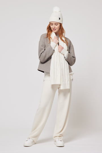 Cashmere Cable Knit Scarf - White