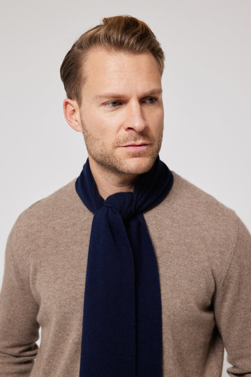 Cashmere Fine Knit Scarf - Navy