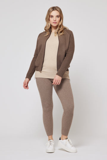 Cashmere Knitted Bomber Jacket - Camel