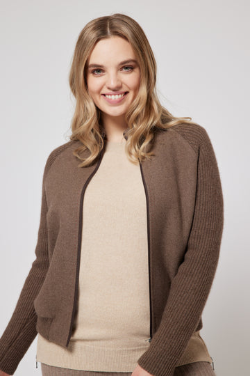 Cashmere Knitted Bomber Jacket - Camel