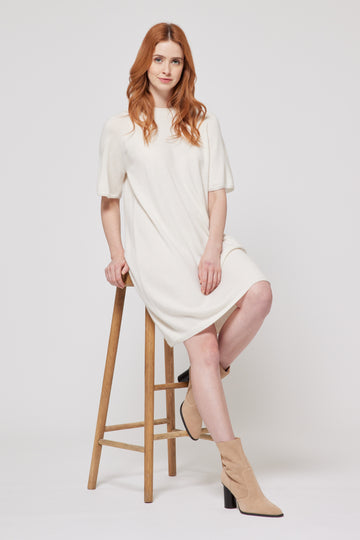 Cashmere Short Sleeved Dress - White