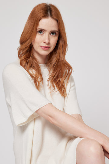 Cashmere Short Sleeved Dress - White