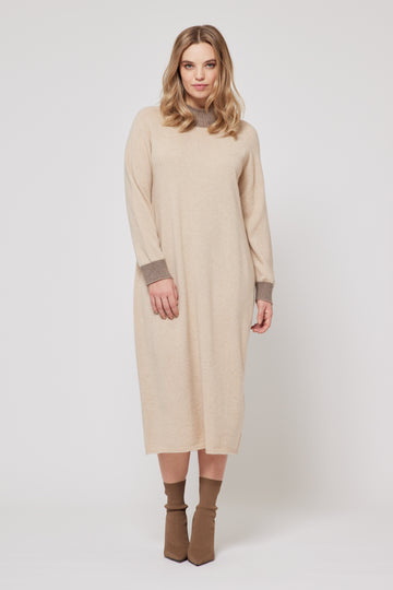 Cashmere Contrast Knitted Dress - Cream